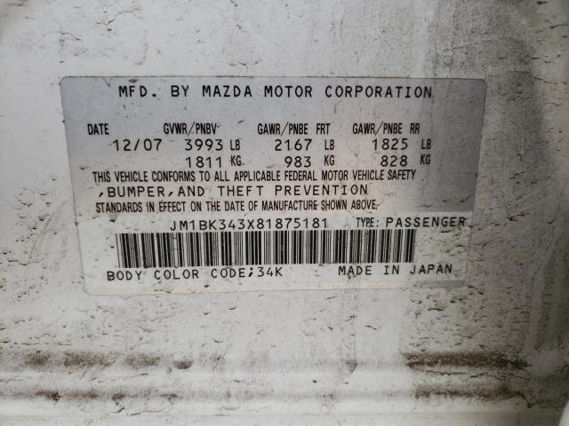 Photo 10 from auction – 2008 MAZDA 3 HATCHBAC with VIN JM1BK343X81875181