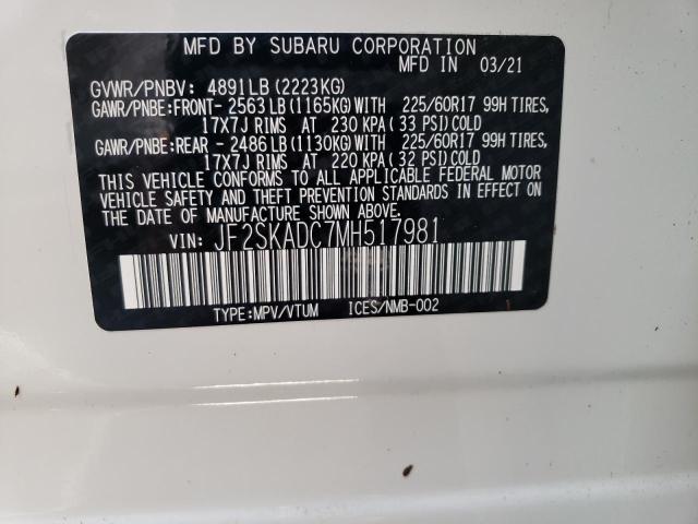 Photo 10 from auction – 2021 SUBARU FORESTER with VIN JF2SKADC7MH517981
