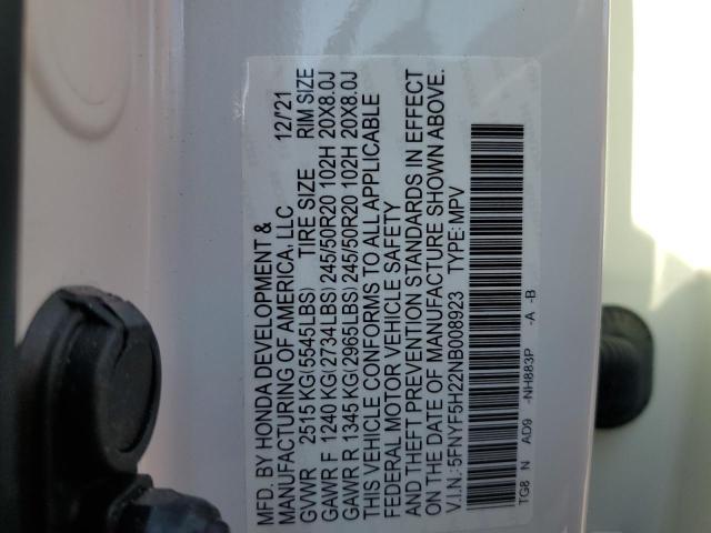 Photo 10 from auction – 2022 HONDA PILOT SE with VIN 5FNYF5H22NB008923