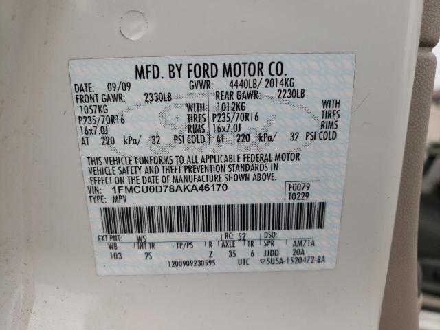 Photo 10 from auction – 2010 FORD ESCAPE XLT with VIN 1FMCU0D78AKA46170