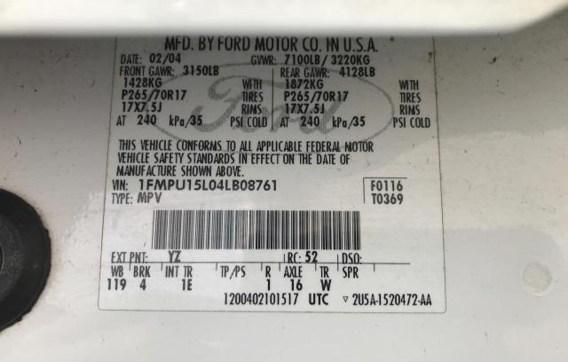 Photo 10 from auction – 2004 FORD EXPEDITION with VIN 1FMPU15L04LB08761