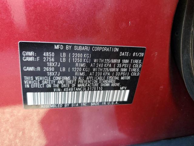 Photo 10 from auction – 2020 SUBARU OUTBACK LI with VIN 4S4BTANC3L3175110