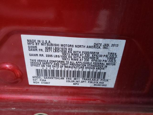 Photo 10 from auction – 2013 MITSUBISHI OUTLANDER with VIN 4A4AP3AU7DE013283