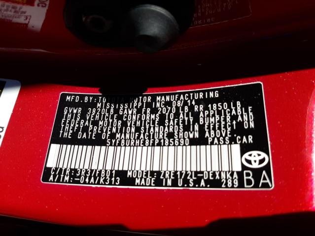 Photo 10 from auction – 2015 TOYOTA COROLLA L with VIN 5YFBURHE8FP185690