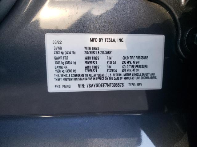 Photo 10 from auction – 2022 TESLA MODEL Y with VIN 7SAYGDEF7NF398578