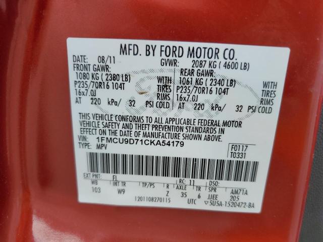 Photo 10 from auction – 2012 FORD ESCAPE XLT with VIN 1FMCU9D71CKA54179