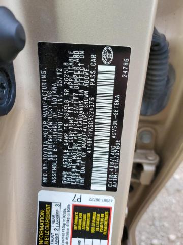 Zdjęcie 10 z aukcji – 2012 TOYOTA CAMRY BASE z VIN 4T4BF1FK6CR224376