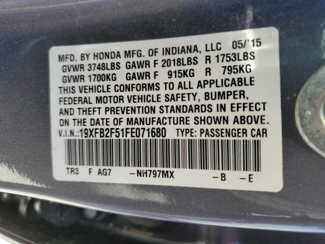 Photo 10 from auction – 2015 HONDA CIVIC LX with VIN 19XFB2F51FE071680