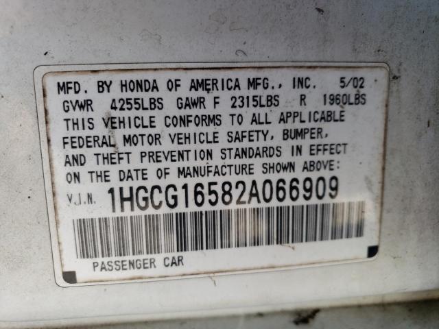 Photo 10 from auction – 2002 HONDA ACCORD EX with VIN 1HGCG16582A066909