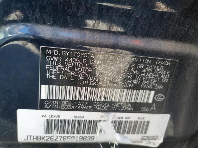 Foto 10 de la subasta – 2006 LEXUS IS 250 con VIN JTHBK262765019839