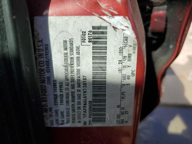 Photo 10 from auction – 2000 FORD CONTOUR SE with VIN 1FAFP66L6YK138187
