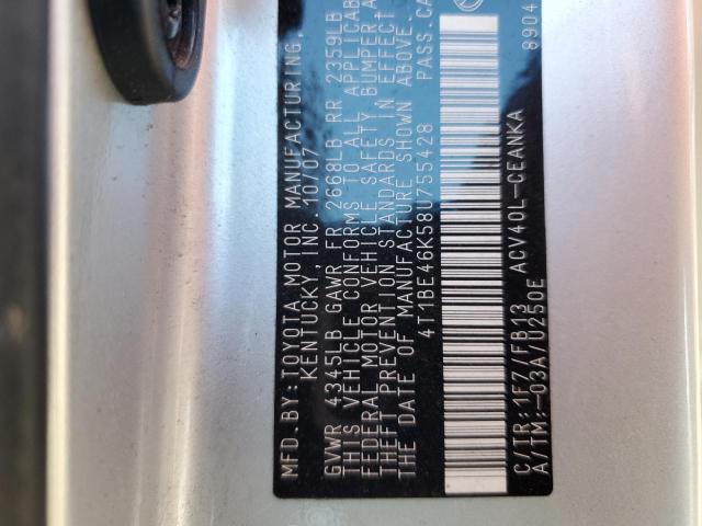 Photo 10 from auction – 2008 TOYOTA CAMRY CE with VIN 4T1BE46K58U755428