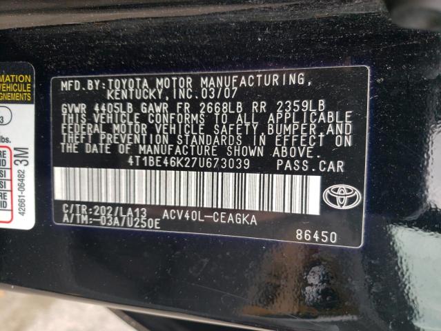 Photo 10 from auction – 2007 TOYOTA CAMRY CE with VIN 4T1BE46K27U673039