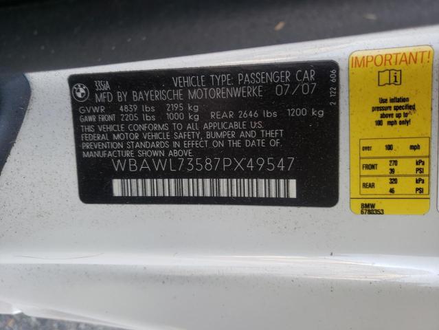Photo 10 from auction – 2007 BMW 335 I with VIN WBAWL73587PX49547