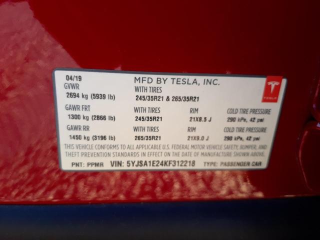 Photo 10 from auction – 2019 TESLA MODEL S with VIN 5YJSA1E24KF312218