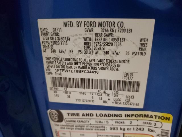 Photo 10 from auction – 2011 FORD F150 SUPER with VIN 1FTFW1ET6BFC34418