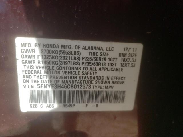 Photo 10 from auction – 2012 HONDA PILOT EX with VIN 5FNYF3H46CB012573