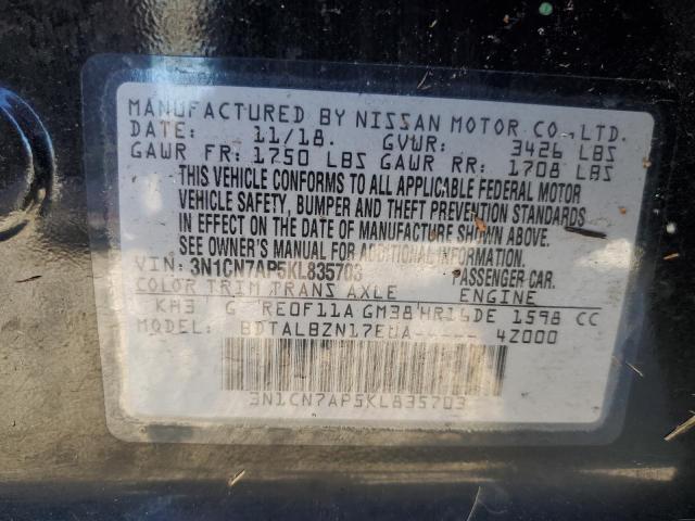 Photo 10 from auction – 2019 NISSAN VERSA S with VIN 3N1CN7AP5KL835703