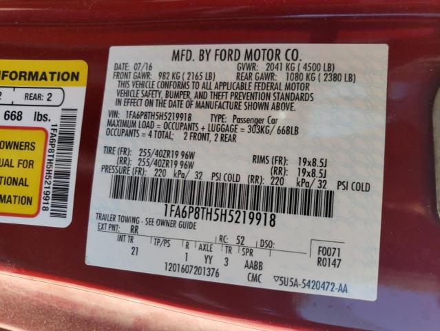 Photo 10 from auction – 2017 FORD MUSTANG with VIN 1FA6P8TH5H5219918