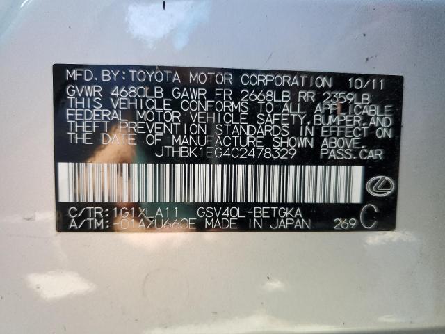 Photo 10 from auction – 2012 LEXUS ES 350 with VIN JTHBK1EG4C2478329