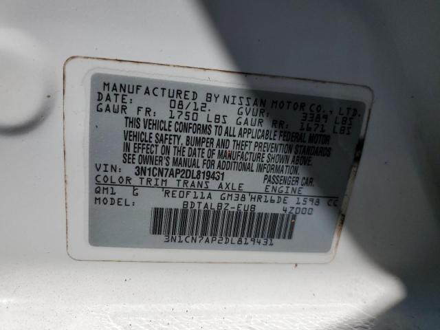 Photo 10 from auction – 2013 NISSAN VERSA S with VIN 3N1CN7AP2DL819431