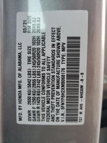 Photo 10 from auction – 2021 HONDA PILOT SE with VIN 5FNYF6H2XMB068176