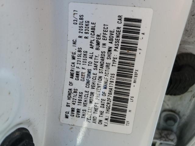Photo 10 from auction – 2017 HONDA ACCORD EX with VIN 1HGCR2F76HA179705