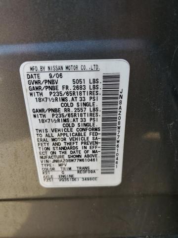 Photo 10 from auction – 2007 NISSAN MURANO SL with VIN JN8AZ08W77W610461