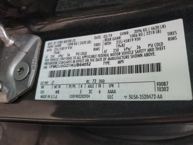 Photo 10 from auction – 2019 FORD ESCAPE SE with VIN 1FMCU0GD1KUB64052