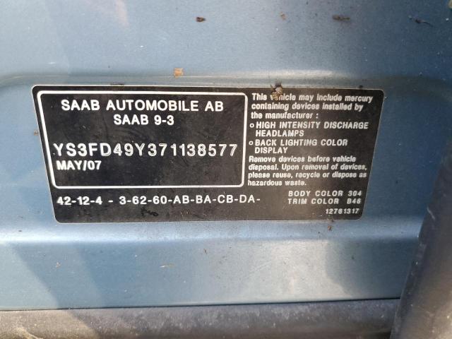Photo 10 from auction – 2007 SAAB 9-3 2.0T with VIN YS3FD49Y371138577