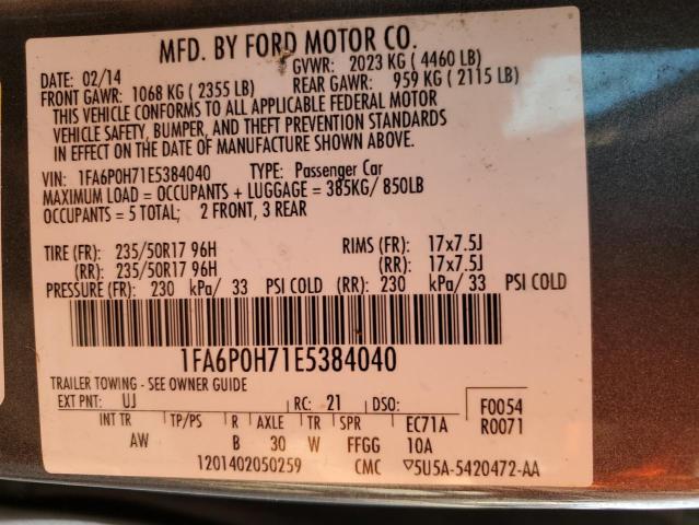 Photo 10 from auction – 2014 FORD FUSION SE with VIN 1FA6P0H71E5384040