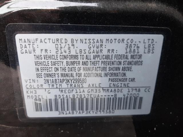 Photo 10 from auction – 2019 NISSAN SENTRA S with VIN 3N1AB7AP3KY299580