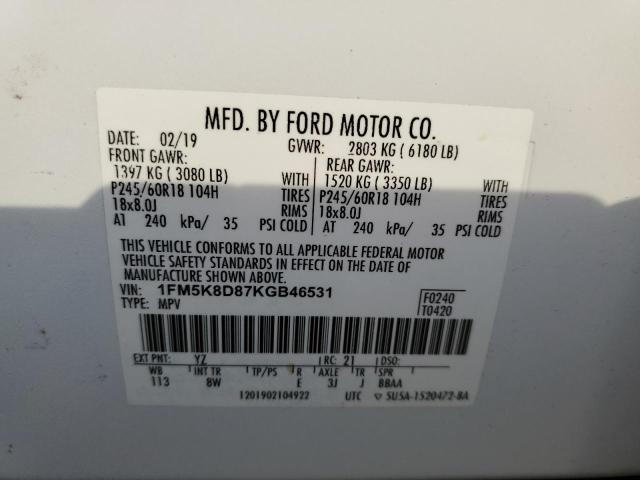 Photo 10 from auction – 2019 FORD EXPLORER X with VIN 1FM5K8D87KGB46531