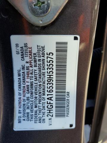Photo 10 from auction – 2009 HONDA CIVIC LX with VIN 2HGFA16539H535575