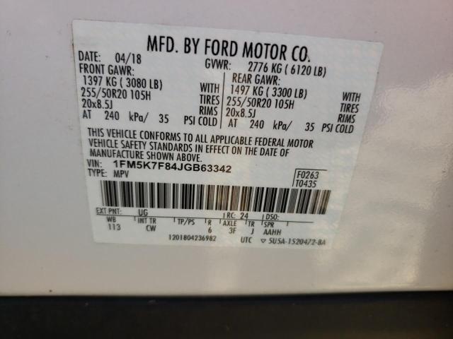 Photo 10 from auction – 2018 FORD EXPLORER L with VIN 1FM5K7F84JGB63342