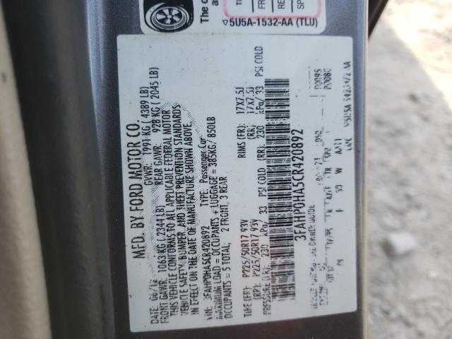 Photo 10 from auction – 2012 FORD FUSION SE with VIN 3FAHP0HA5CR420892