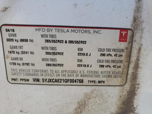 Photo 10 from auction – 2016 TESLA MODEL X with VIN 5YJXCAE21GF004768