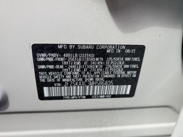 Photo 10 from auction – 2021 SUBARU FORESTER T with VIN JF2SKAXC3MH586405