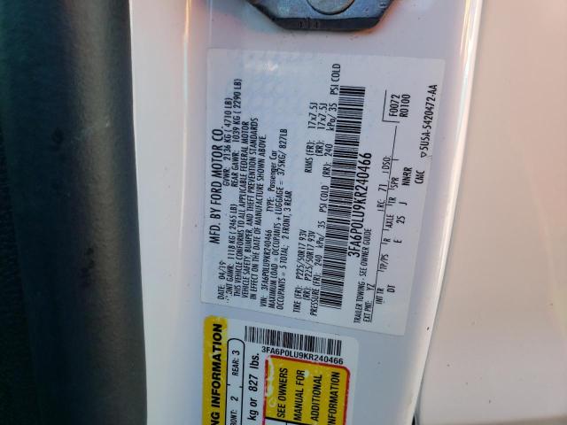 Photo 10 from auction – 2019 FORD FUSION SE with VIN 3FA6P0LU9KR240466