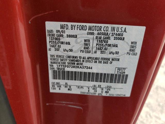 Photo 10 from auction – 2002 FORD F150 with VIN 1FTRF07282KA57244