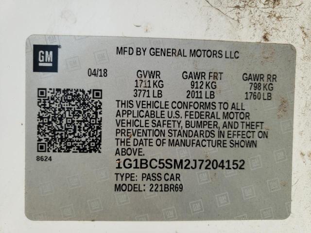 Photo 10 from auction – 2018 CHEVROLET CRUZE LS with VIN 1G1BC5SM2J7204152