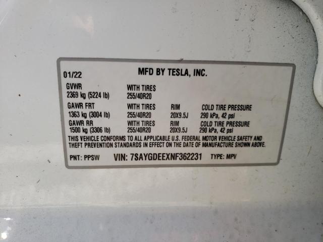 Photo 10 from auction – 2022 TESLA MODEL Y with VIN 7SAYGDEEXNF362231