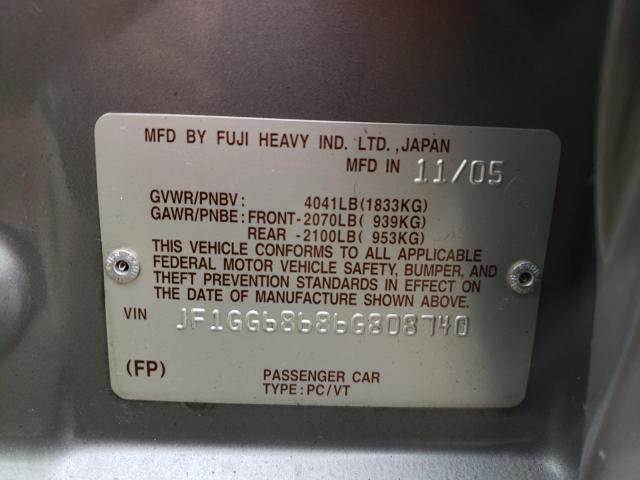 Photo 10 from auction – 2006 SUBARU IMPREZA OU with VIN JF1GG68686G808740