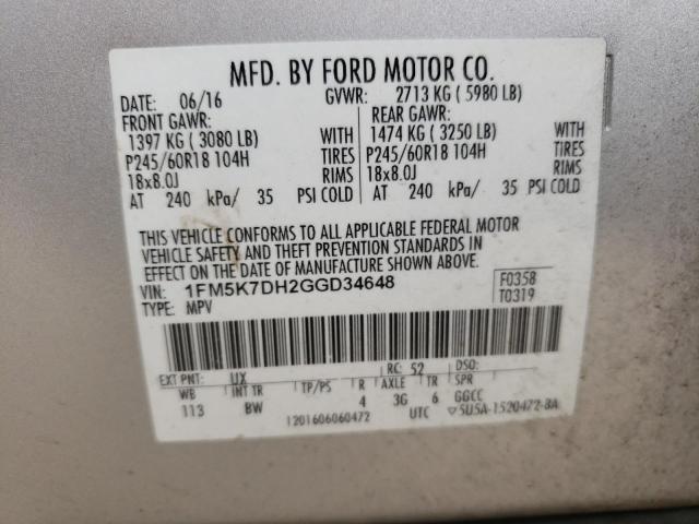 Photo 10 from auction – 2016 FORD EXPLORER X with VIN 1FM5K7DH2GGD34648
