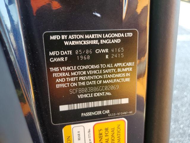 Photo 10 from auction – 2006 ASTON MARTIN V8 VANTAGE with VIN SCFBB03B86GC02069