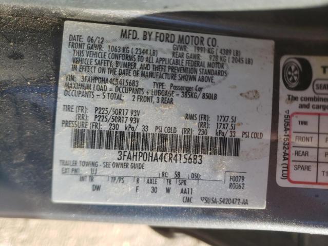 Photo 10 from auction – 2012 FORD FUSION SE with VIN 3FAHP0HA4CR415683