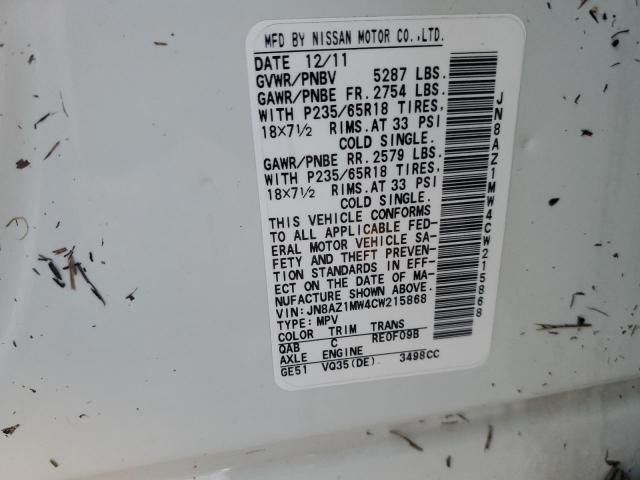 Photo 10 from auction – 2012 NISSAN MURANO S with VIN JN8AZ1MW4CW215868