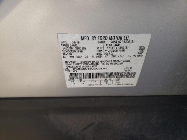 Photo 10 from auction – 2016 FORD EXPLORER S with VIN 1FM5K8GT8GGC98342