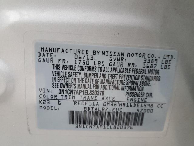 Photo 10 from auction – 2014 NISSAN VERSA SL W with VIN 3N1CN7AP1EL820376