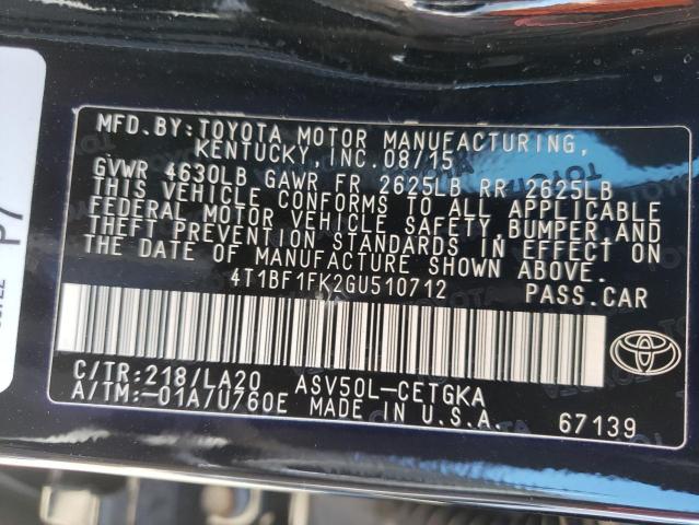 Photo 10 from auction – 2016 TOYOTA CAMRY LE with VIN 4T1BF1FK2GU510712